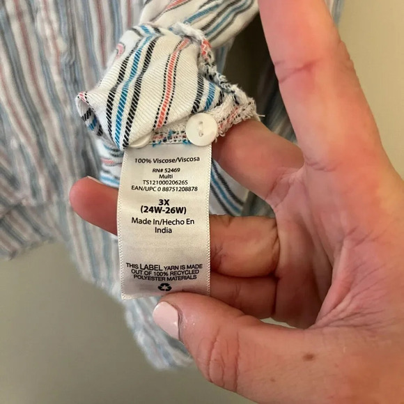 Terra & Sky Womens White Striped Button Up Shirt Pocket 3X Collared Long Sleeve - Picture 8 of 9